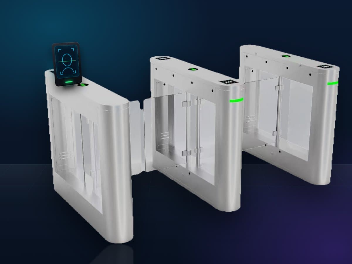 Centrefit speed gate lane with a biometric face reader on the entry cabinet